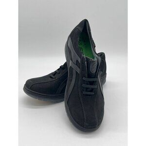 Sano Orthopedic Comfort Walking Shoes Black Nubuck Leather Lace Up Athletic Snea